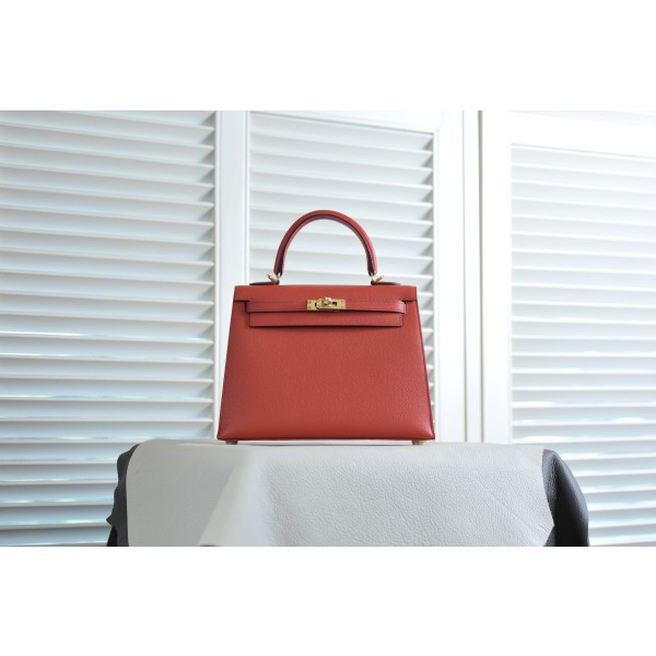 Kelly 25 heart red gold buckle epsom leather